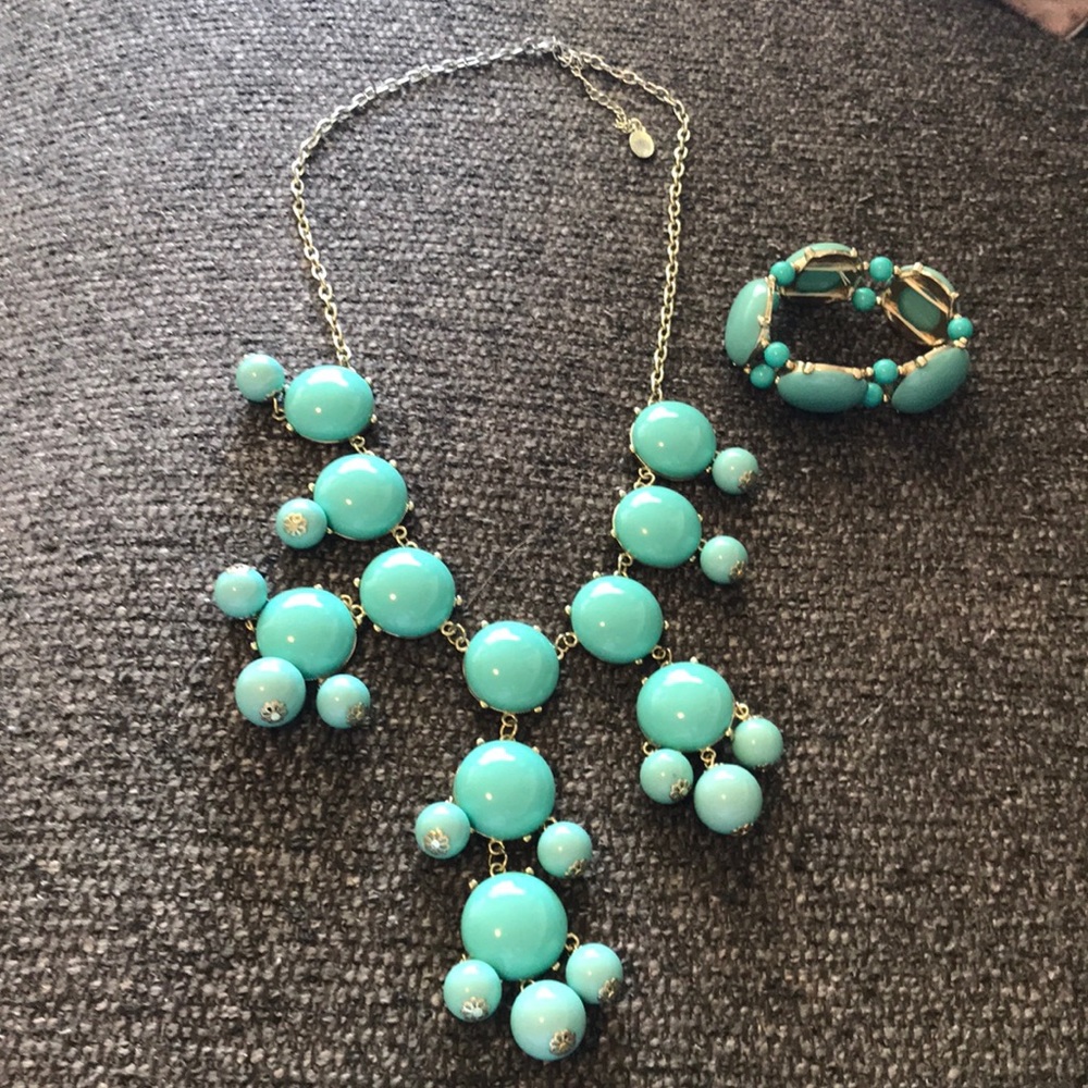 Aqua bubble necklace and matching bracelet